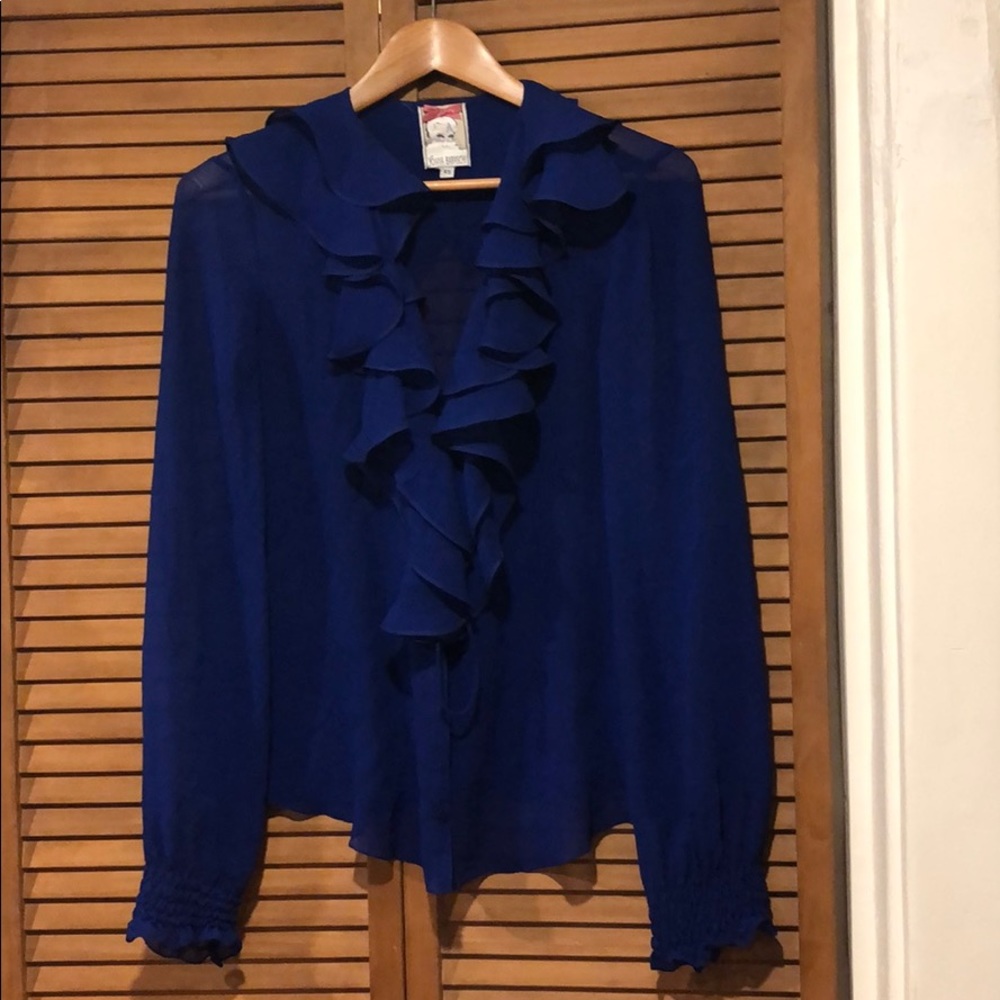 Yoana Baraschi Blue Sheer Silk Ruffle Blouse - Picture 4 of 4